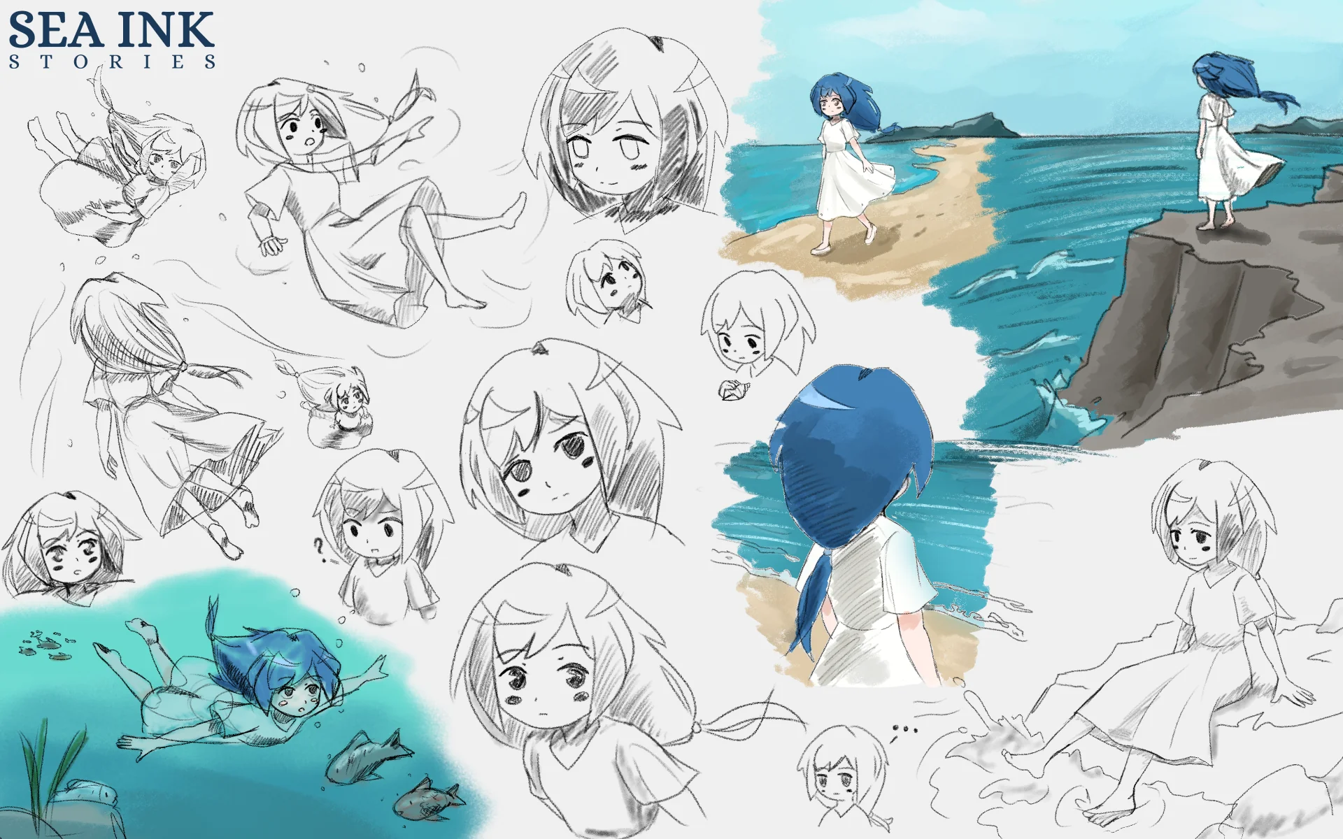 Some sketches from the short film 'The girl who couldn't cry'.